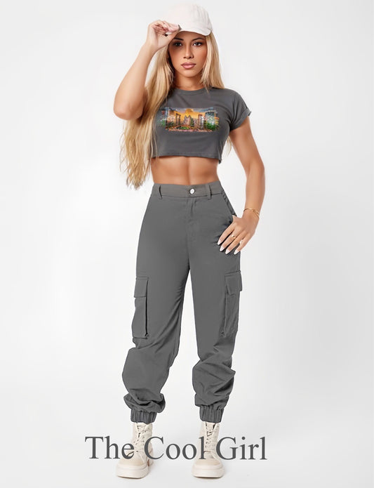 LUNA - Grey Cargo Trousers