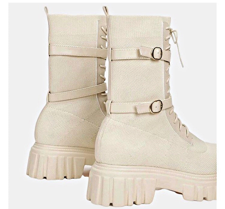 Hot to Trot Combat Boot - Beige