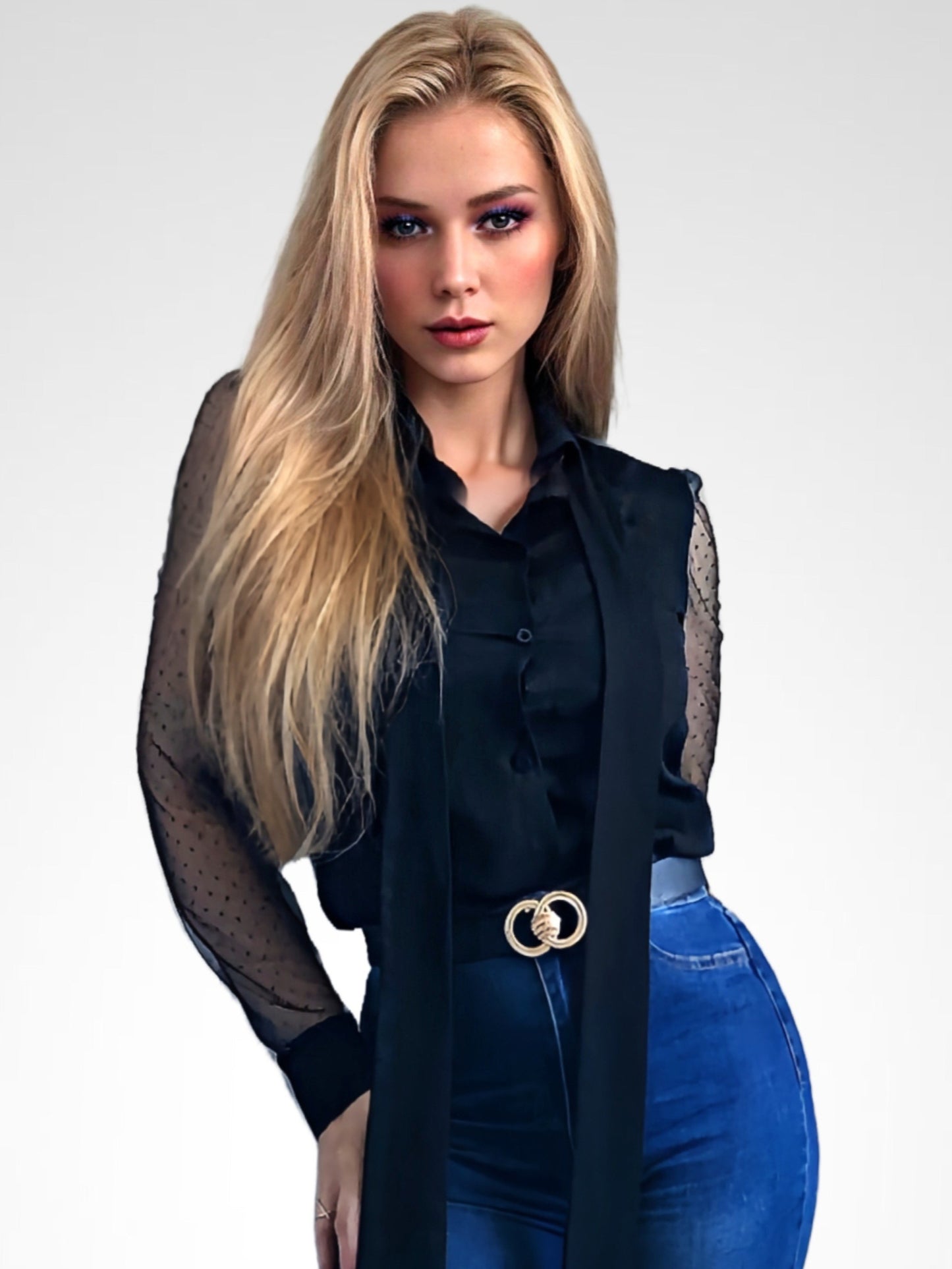 Ja'Dore Blouse with Mesh Sleeves