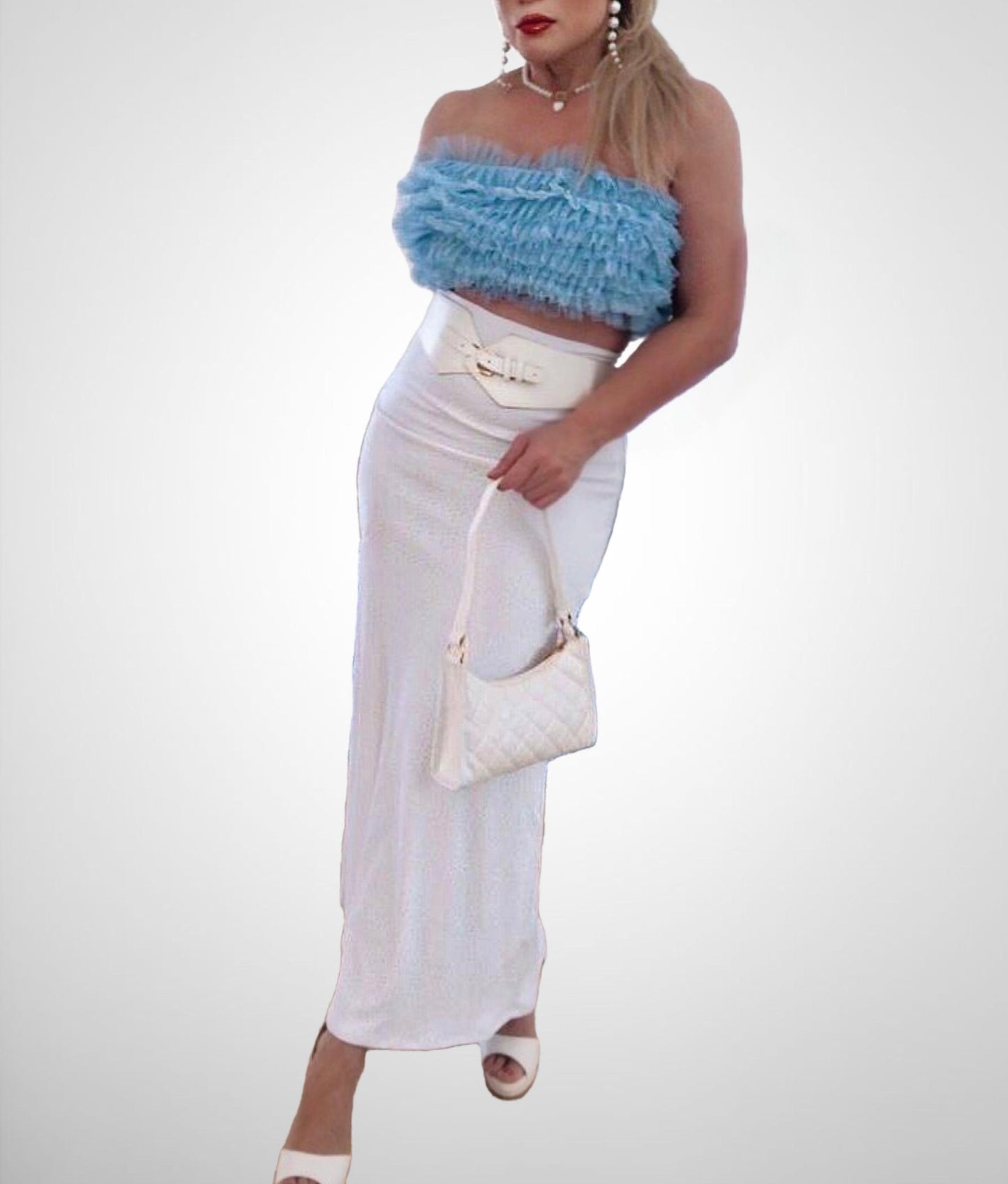 TATIANIA - Off the Shoulder Ruffle Cropped Top